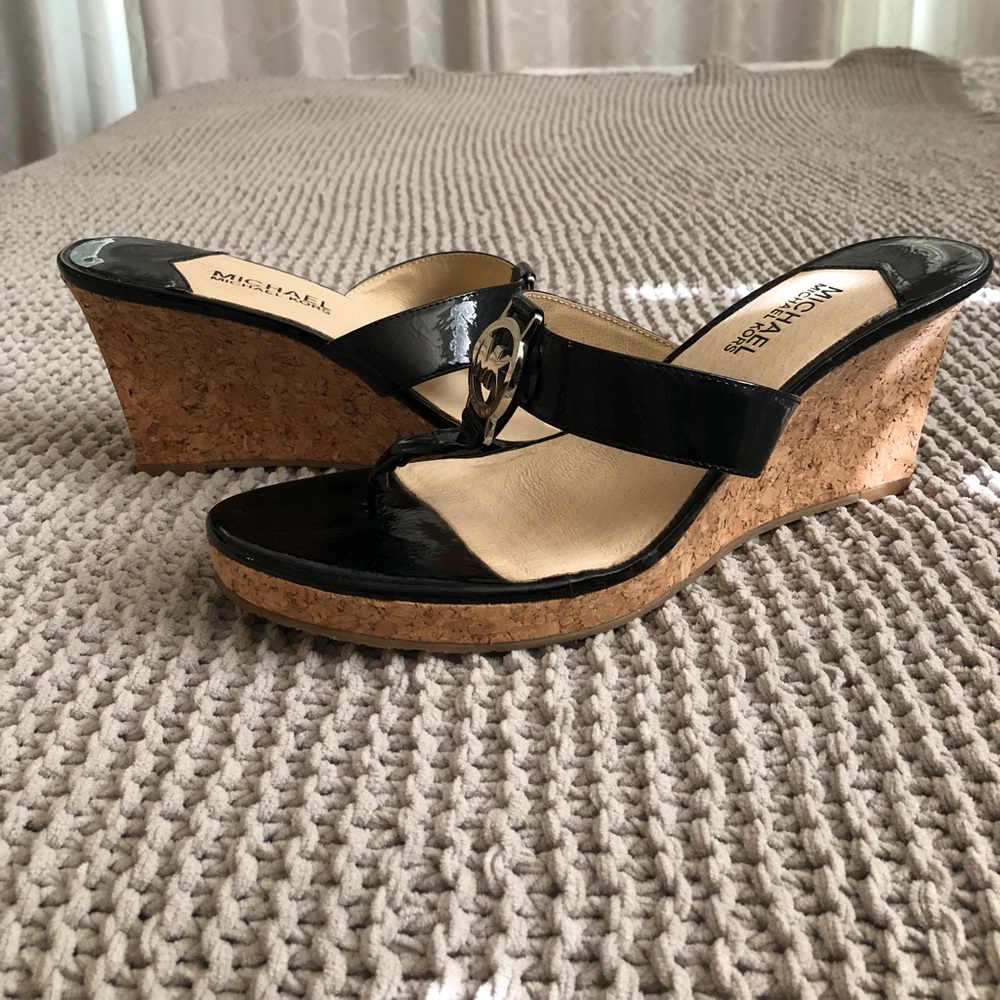 Michael Kors Black Cork Wedges